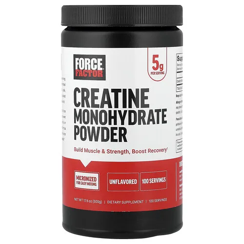 Force Factor, Monohidrato de creatina en polvo, Sin sabor, 500 g (17,6 oz)