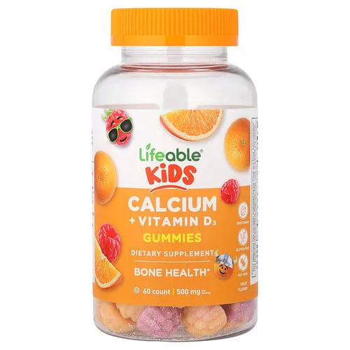 Lifeable, Gomitas con calcio y vitamina D3 para niños, Fruta natural, 60 gomitas