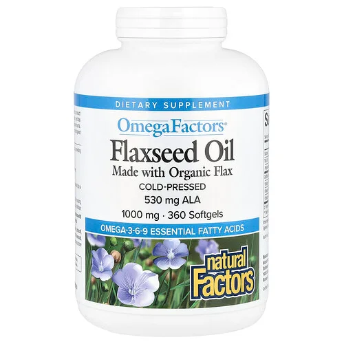 Natural Factors, OmegaFactors, Aceite de linaza, 1000 mg, 360 cápsulas blandas