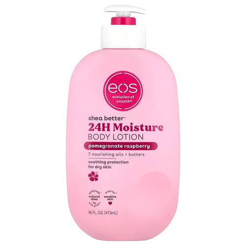 EOS, Shea Better™, Loción humectante para el cuerpo 24 horas, Granada y frambuesa, 473 ml (16 oz. líq.)