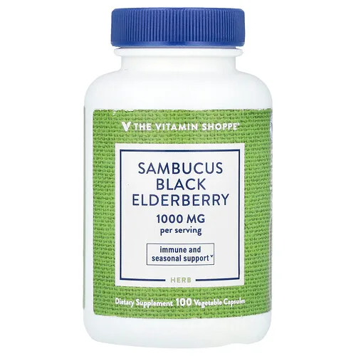 The Vitamin Shoppe, Saúco negro Sambucus, 1000 mg, 100 cápsulas vegetales (500 mg por cápsula)