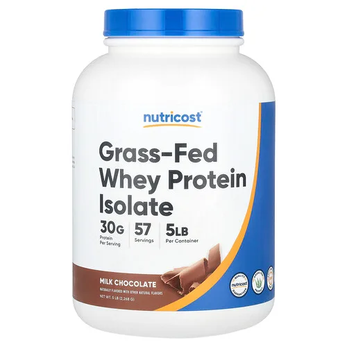 Nutricost, Aislado de proteína de suero de leche proveniente de animales alimentados con pasturas, Chocolate con leche, 2268 g (5 lb)