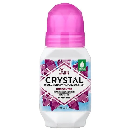CRYSTAL, Desodorante en rollo enriquecido con minerales, Sin fragancia, 66 ml (2,25 oz. Líq.)