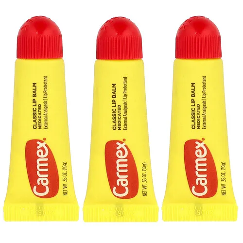 Carmex, Bálsamo labial clásico, Medicinal, 3 tubos, 10 g (0,35 oz) cada uno