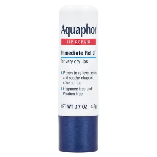 Aquaphor, Barra reparadora de labios, Alivio inmediato, Sin fragancia, 1 barra, 4,8 g (0,17 oz)