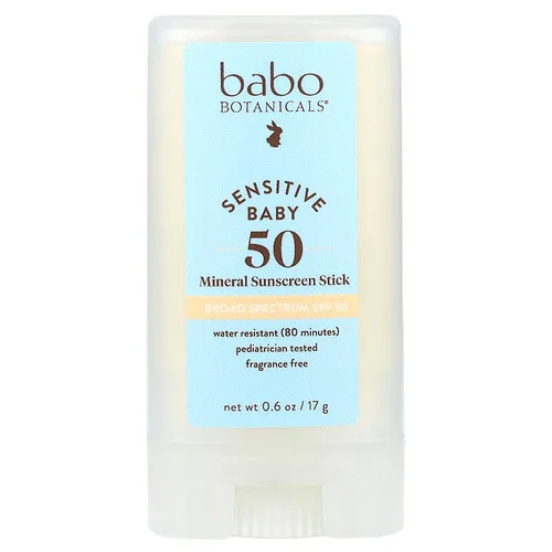 Babo Botanicals, Sensitive Baby, Protector solar mineral en barra, FPS 50, Sin fragancia, 17 g (0,6 oz)