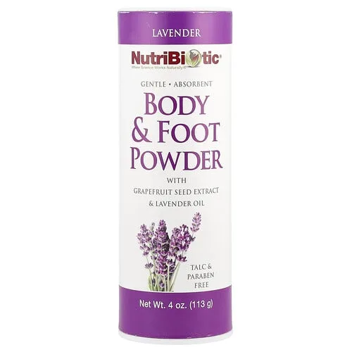 NutriBiotic, Con extracto de semilla de pomelo y aceite de lavanda en polvo para el cuerpo y los pies, Lavanda, 113 g (4 oz)