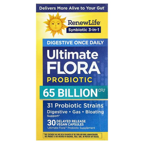 Renew Life, Ultimate Flora™, Probiótico digestivo de una ingesta diaria, 30 cápsulas veganas de liberación retardada