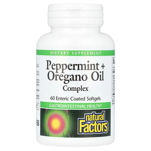 Natural Factors, Complejo de aceite de orégano y menta, 60 cápsulas blandas con recubrimiento entérico
