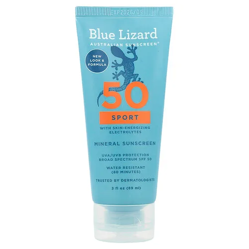 Blue Lizard Australian Sunscreen, Protector solar mineral deportivo, FPS 50, 89 ml (3 oz. líq.)