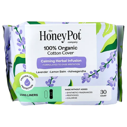 The Honey Pot Company, Infusión de hierbas calmantes orgánicas, Protectores diarios largos, 30 unidades