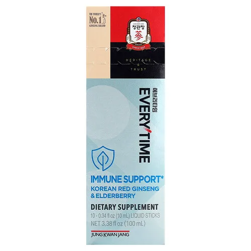 JungKwanJang, Everytime, Refuerzo inmunitario, Ginseng rojo coreano y saúco, 10 barritas líquidas, 10 ml (0,34 oz. líq.) cada una