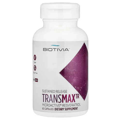 Biotivia, TransmaxTR, Resveratrol MicroActive®, 60 cápsulas (500 mg por cápsula)