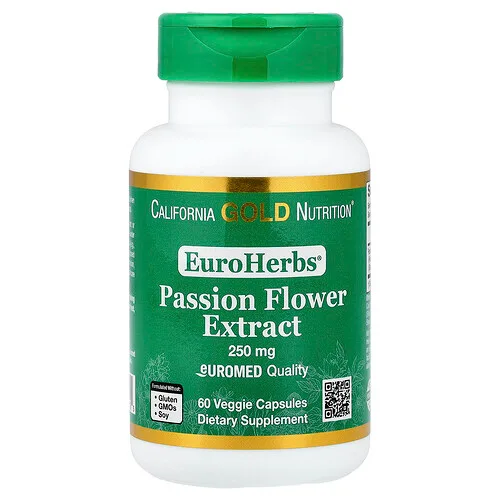 California Gold Nutrition, EuroHerbs®, Extracto de flor de la pasión, Calidad Euromed, 250 mg, 60 cápsulas vegetales