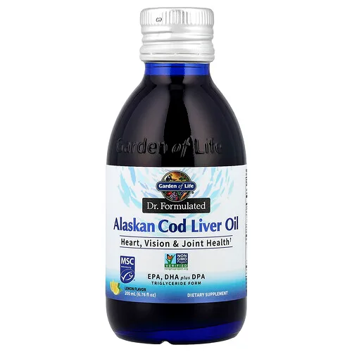 Garden of Life, Dr. Producto formulado, Aceite de hígado de bacalao de Alaska, Limón, 200 ml (6,76 oz. Líq.)