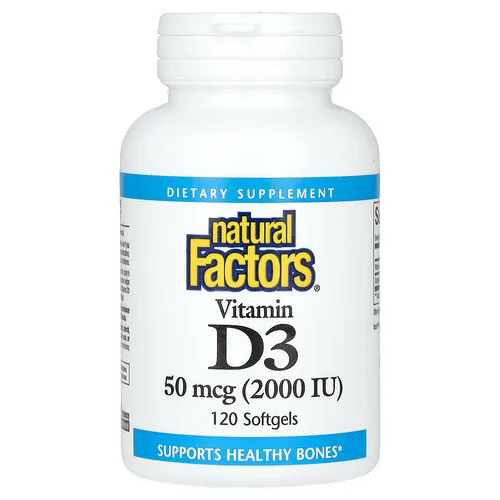 Natural Factors, Vitamina D3, 50 mcg (2000 UI), 120 cápsulas blandas