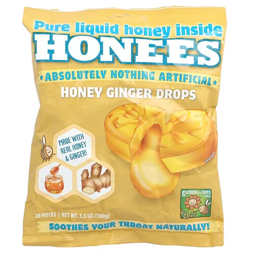 Honees, Gotas de miel y jengibre, 20 piezas, 100 g (3,5 oz)
