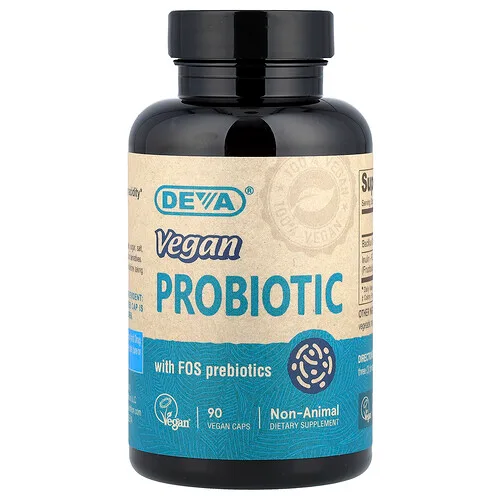Deva, Probiótico vegano con prebióticos FOS, 90 cápsulas veganas