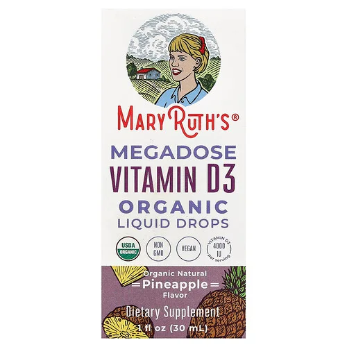 MaryRuth's, Megadose, Gotas líquidas orgánicas de vitamina D3, Piña, 100 mcg (4000 UI), 30 ml (1 oz. líq.)