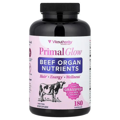 Vitauthority, Primal Glow, Nutrientes para los órganos de res, 180 cápsulas