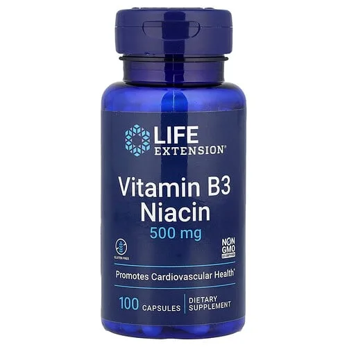 Life Extension, Vitamina B3 y niacina, 500 mg, 100 cápsulas