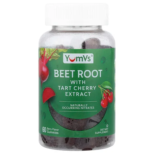 YumVs, Gomitas de raíz de remolacha con extracto de cereza ácida, Baya, 60 gomitas