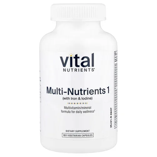 Vital Nutrients, Multinutrientes (con hierro y yodo), 180 cápsulas vegetales