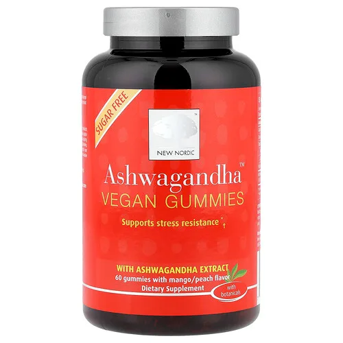 New Nordic, Gomitas veganas Ashwagandha™, Mango y melocotón, 60 gomitas