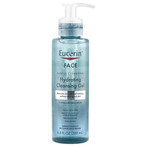 Eucerin, Gel de limpieza hidratante con ácido hialurónico para el rostro, Sin fragancia, 200 ml (6,8 oz. líq.)