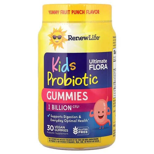 Renew Life, Gomitas para el estómago para niños, Prebióticos y probióticos, Frambuesa`` 30 gomitas
