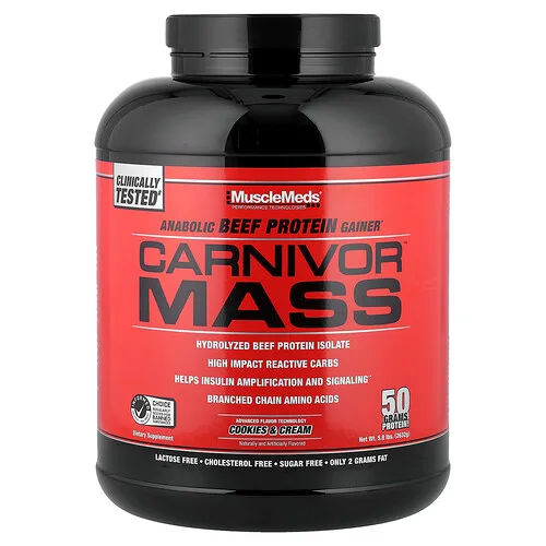 MuscleMeds, Carnivor Mass, Aumento de proteínas anabólicas de carne de res, Galletas y crema`` 2632 g (5,8 lb)