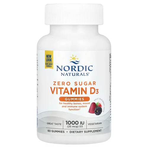 Nordic Naturals, Gomitas de vitamina D3 sin azúcar, Gran baya silvestre, 25 mcg (1000 UI), 60 gomitas