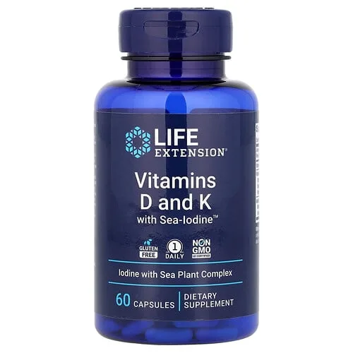 Life Extension, Vitaminas D y K con Sea-Iodine, 60 cápsulas