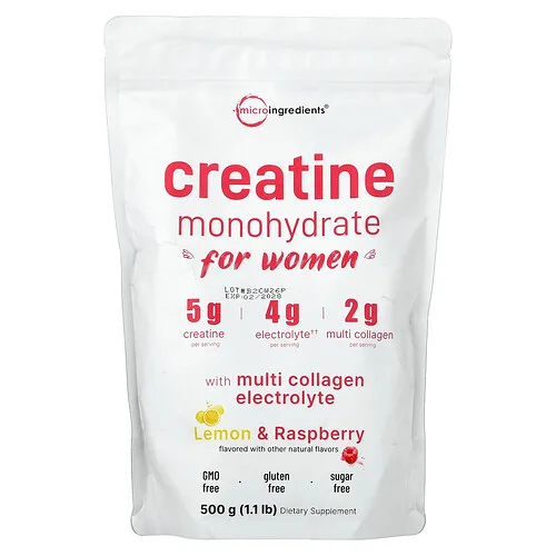 Micro Ingredients, Monohidrato de creatina para mujeres, Limón y frambuesa, 500 g (1,1 lb)