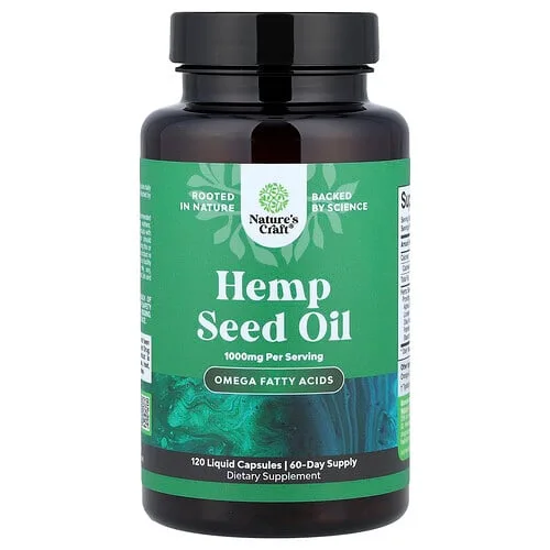 Nature's Craft, Aceite de semilla de cáñamo, 120 cápsulas con contenido líquido (500 mg por cápsula)