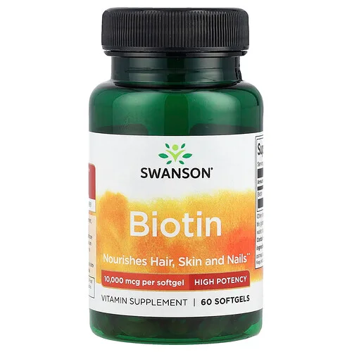 Swanson Vitamins, Biotina, 10.000 mcg, 60 cápsulas blandas