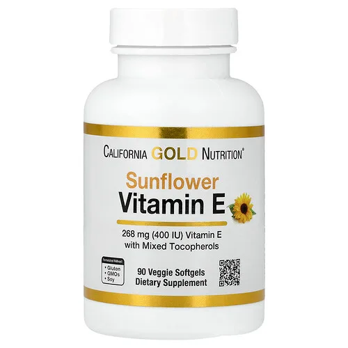 California Gold Nutrition, Vitamina E de girasol con tocoferoles mixtos, 400 UI, 90 cápsulas blandas vegetales