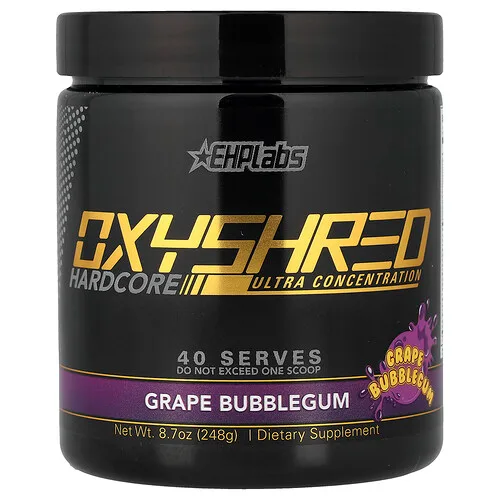 EHPlabs, OxyShred Hardcore, Quemador de grasas termogénico, Chicle de uva, 244 g (8,6 oz)