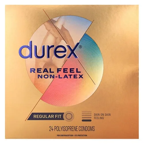 Durex, Real Feel sin látex, Ajuste estándar, 24 preservativos de poliisopreno
