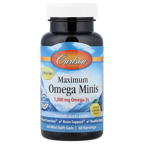 Carlson, Maximum Omega Minis, Limón natural, 60 minicápsulas blandas (500 mg por cápsula blanda)