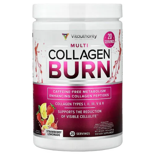 Vitauthority, Quemaduras con múltiples colágenos, Limonada de fresa, 216 g (7,62 oz)