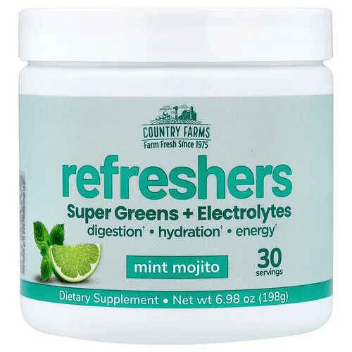Country Farms, Refreshers, Superverduras y electrolitos, Mojito de menta, 198 g (6,98 oz)