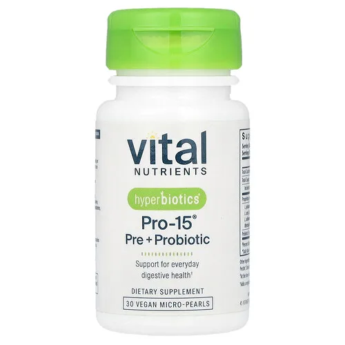 Vital Nutrients, Hyperbiotics®, Pro-15®, Prebiótico y probiótico, 30 microperlas veganas