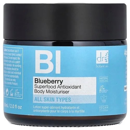 Dr. Botanicals, Humectante corporal antioxidante con superalimentos de arándano azul, Todo tipo de piel, 60 ml (2 oz. líq.)