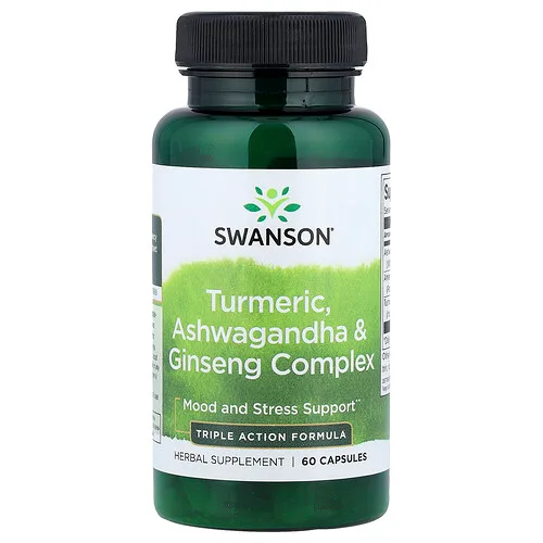 Swanson Vitamins, Complejo de cúrcuma, ashwagandha y ginseng, 60 cápsulas