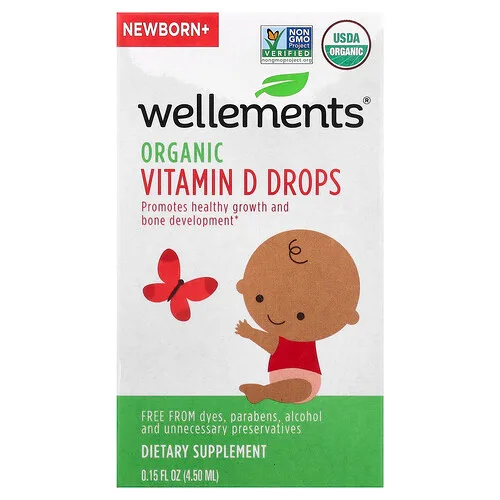 Wellements, Gotas de vitamina D orgánica, Recién nacido y más, 4,5 ml (0,15 oz. líq.)