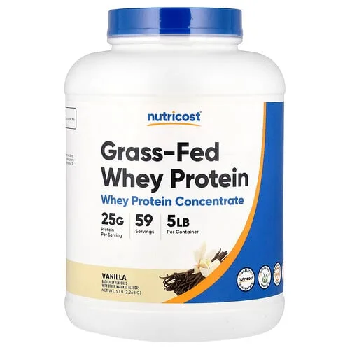 Nutricost, Proteína de suero de leche proveniente de animales alimentados con pasturas, Vainilla, 2268 g (5 lb)