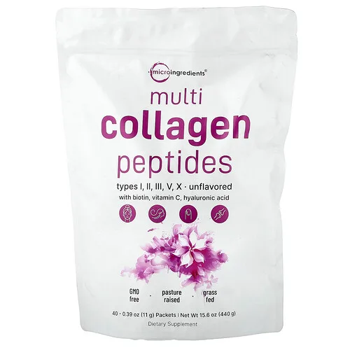 Micro Ingredients, Péptidos de colágeno múltiple, Sin sabor, 40 sobres, 11 g (0,39 oz) cada uno