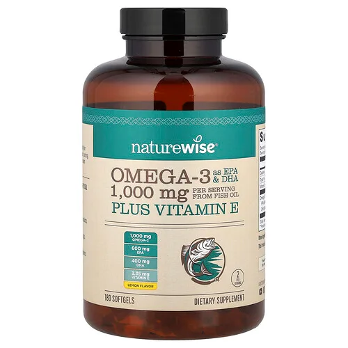 NatureWise, Omega-3 más vitamina E, 180 cápsulas blandas