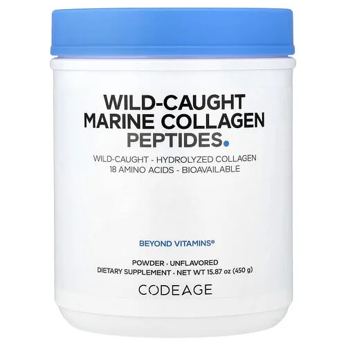 Codeage, Péptidos de colágeno marino en polvo provenientes de peces capturados en estado salvaje, Sin sabor, 450 g (15,87 oz)